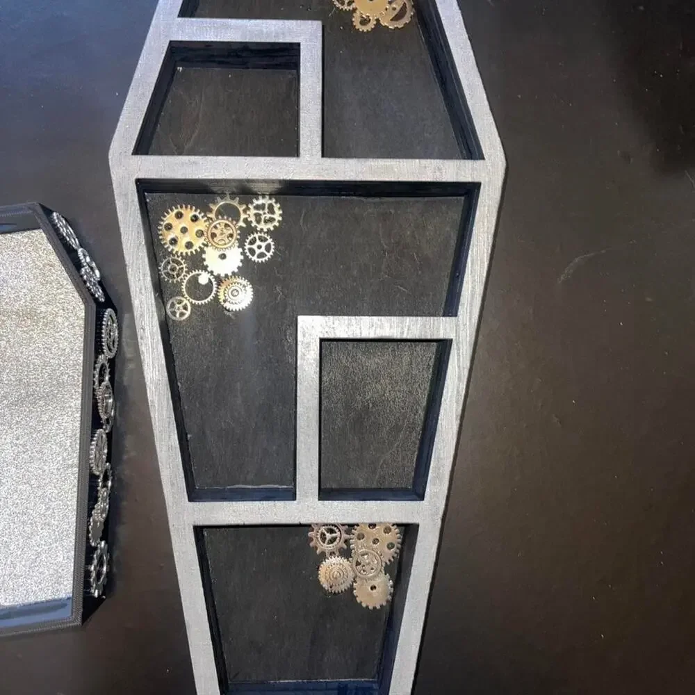 Coffin shelf with Steampunk gears